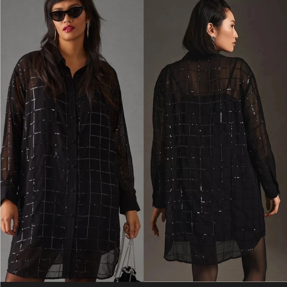 Rinku Dalamal for Anthropologie Sequin Button Down Shirt Dress - Missing Slip!
